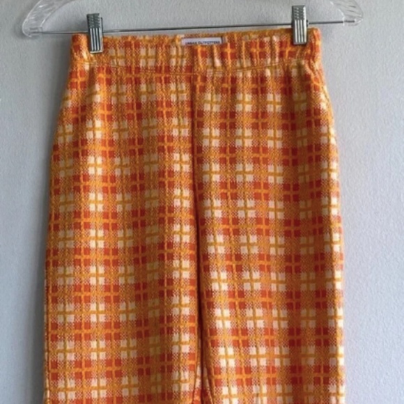 URBAN OUTFITTERS Knit Flare Checked Orange Pants High Waisted - Small - Picture 3 of 5